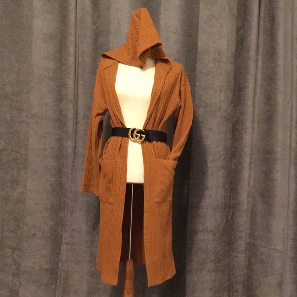 Sweater coat with hood and pockets